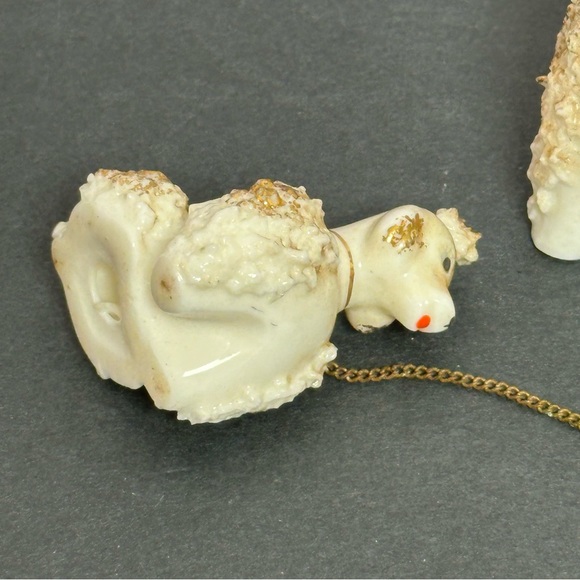 Vintage Ivory/Gold Spaghetti French Poodle Figurines Mom and 2 Puppies Japan - Picture 14 of 16